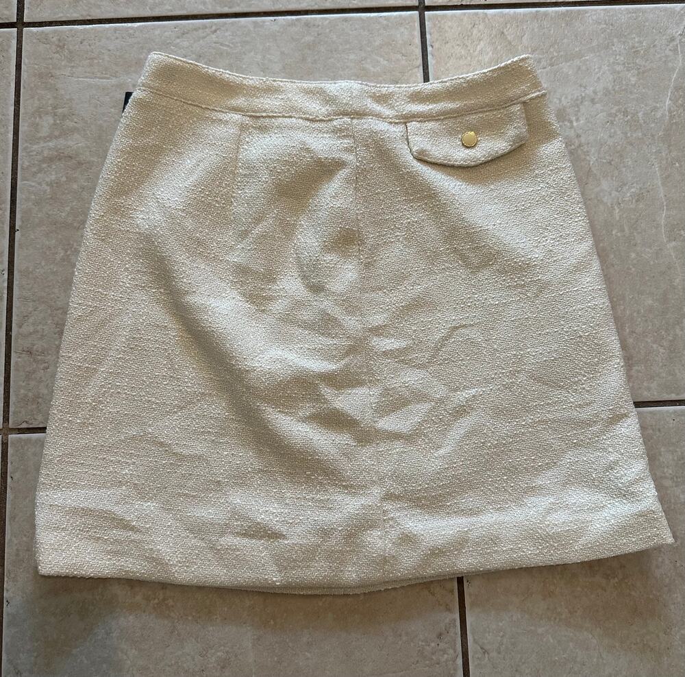 NWT Marc New York Andrew Marc Ivory Tweed Mini Skirt Size 6 Gold Buttons Career